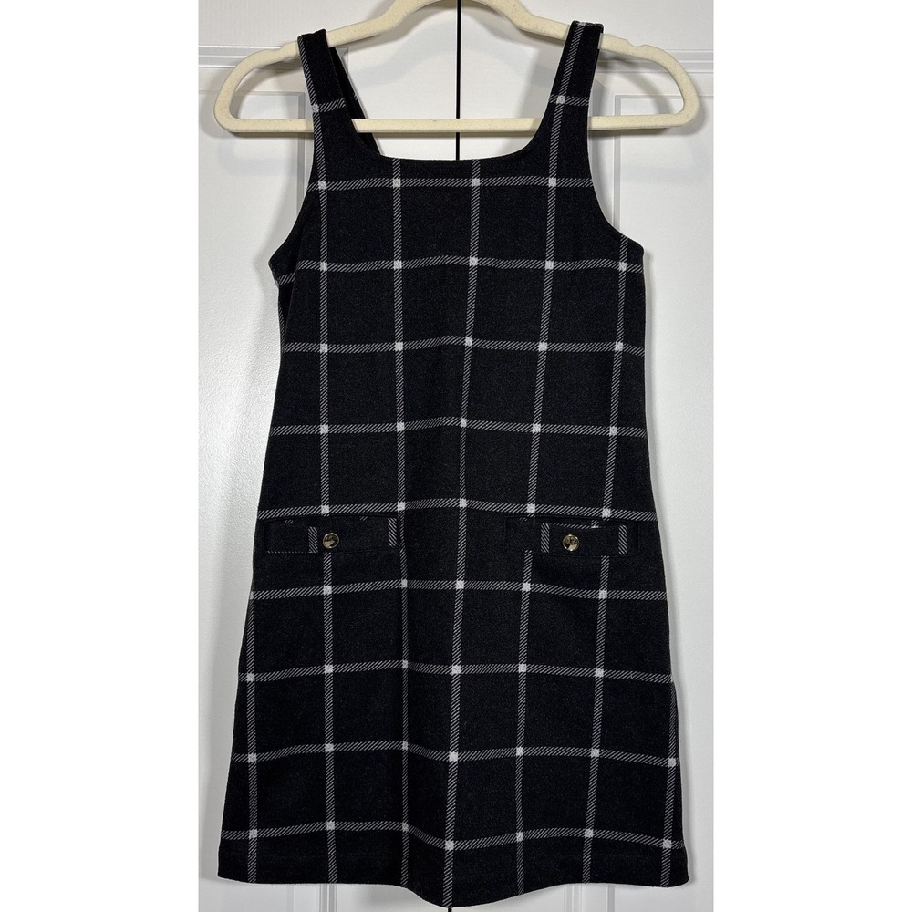 Abercrombie & Fitch Girls Grid Check Pinafore Dress Black Pocket Modern 13/14